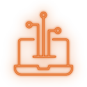 Icon – laptop with nodes reaching out of screen Computer screen with nodes coming out of it
