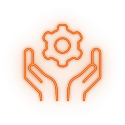 Icon – hands holding cog icon - a cog floating between two upheld hands