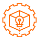 icon_cabinets_LED Icon - a lightbulb placed within an outlined cube. this is placed within an outlined gear
