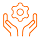 icon - a cog floating between two upheld hands