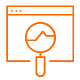 Icon showing magnifying glass over charting information. Analyse and identify